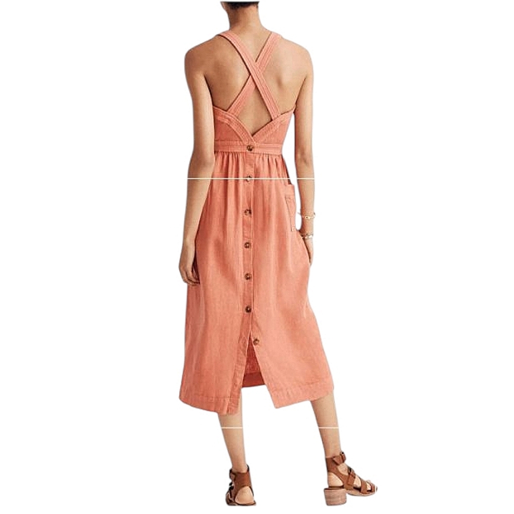 Madewell Coral Apron Button Down Midi Dress